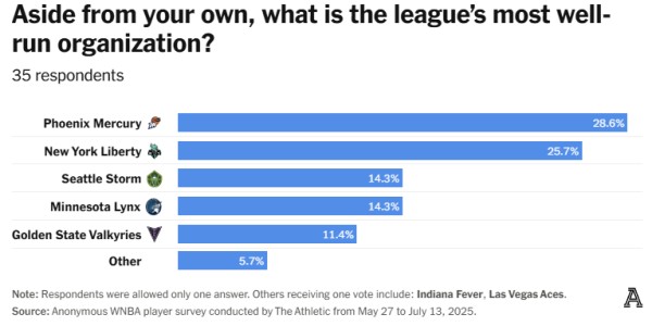 九游体育注册-WNBA球员匿名投票！水星当选运营最好的球队，而天空高票当选运营最差球队